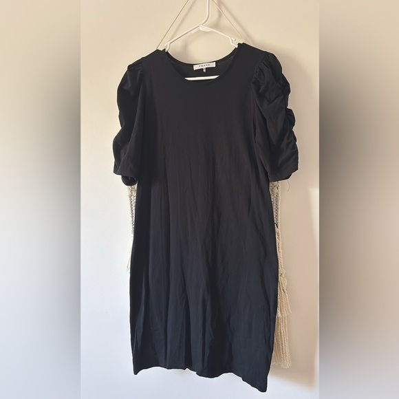 Frame Denim Puff Sleeve Mini Tshirt Dress Cotton Size Large Black - Picture 2 of 5